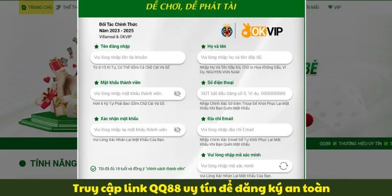 Truy cập link QQ88 uy tín để đăng ký an toàn