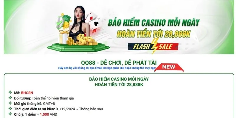 Ưu đãi hoàn trả casino 28,888k siêu hấp dẫn